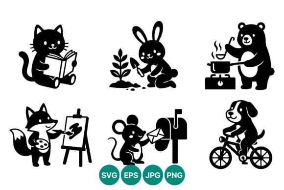 Animal Characters Vector Set Black and