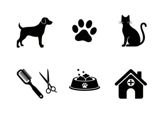 Black and White Pet Care Paw Print Desig