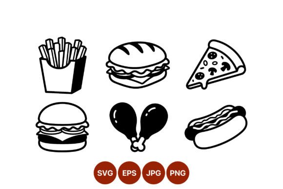 Black White Fast Food Icons