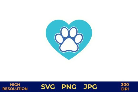 Blue Heart with Paw Print Vector