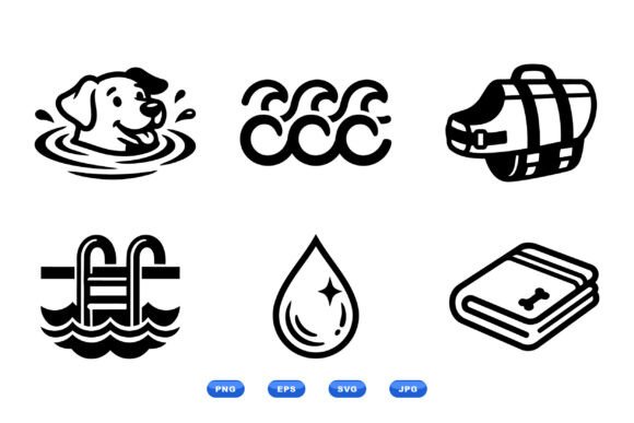 Canine Swim Icon Clipart Set