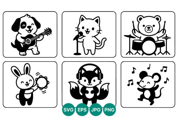 Cartoon Animals Playing Musical