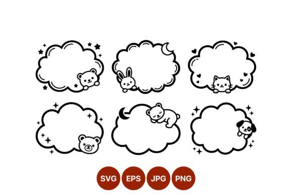 Cute Animal Cloud Frame Vector Art