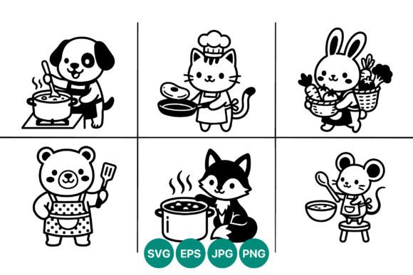 Cute Animal Cooking Vector Set