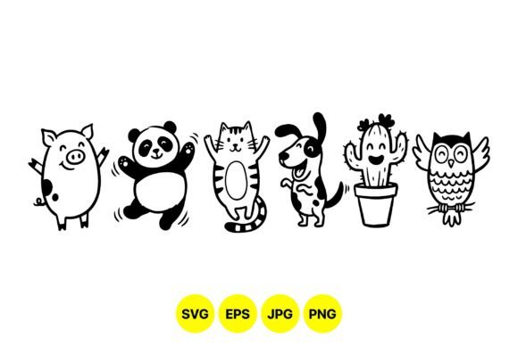 Cute Animal Doodle Clipart Set