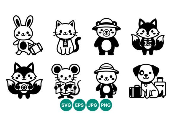 Cute Animal Travelers Vector Icons Set