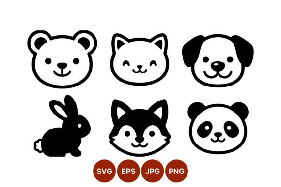 Cute Black and White Animal Faces Bundle