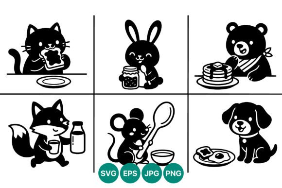 Cute Black and White Cartoon Animals