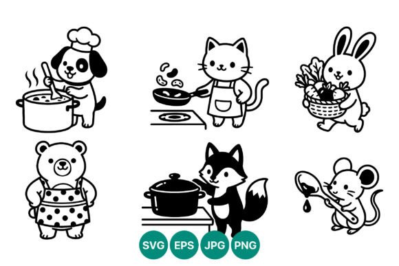 Cute Black White Animal Cooking Vector
