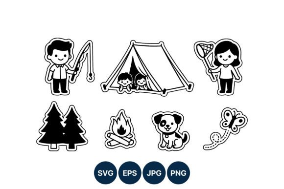 Cute Camping Kids Vector Art