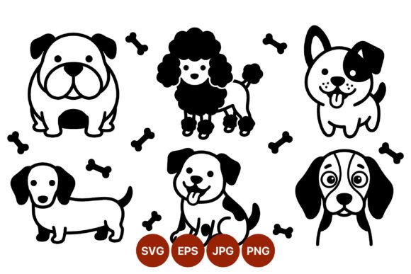 Cute Cartoon Dogs Vector Set