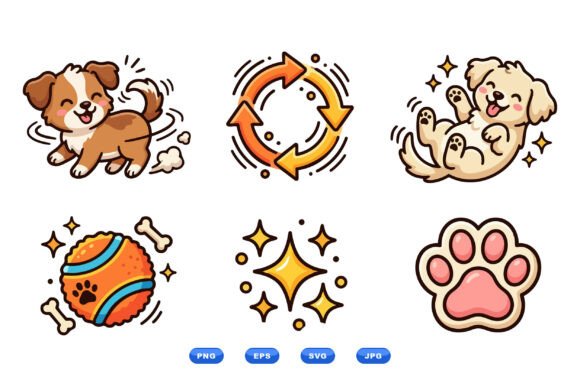 Cute Playful Puppy Cartoon Icons