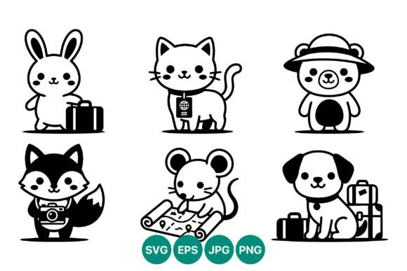 Cute Travel Animals Black and White