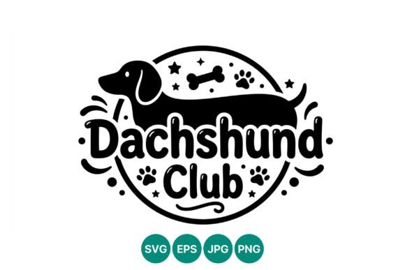 Dachshund Club Black White Vector