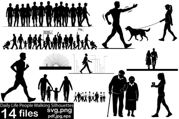 Daily Life People Walking Silhouettes