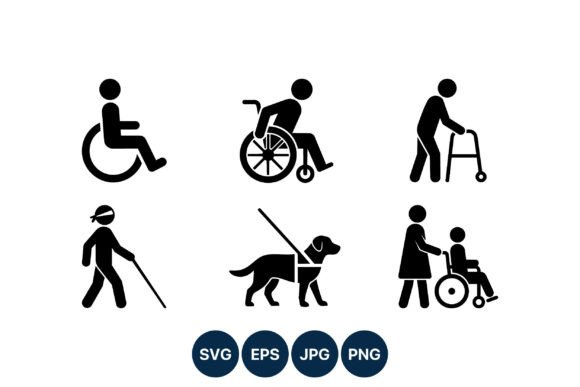 Disability Icons Black White Vector