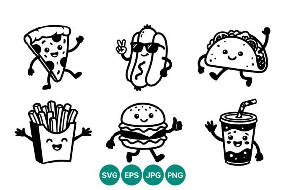 Happy Fast Food Characters Black and