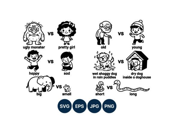 Opposite Pairs Cartoon Black and White