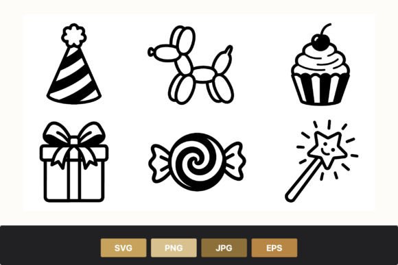 Party Icon Set Black and White