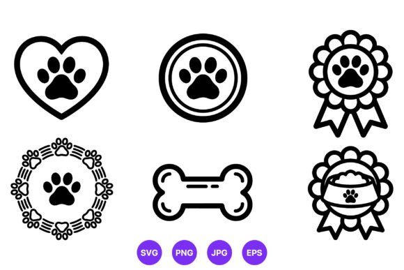 Paw Print Heart Bone Ribbon Vector