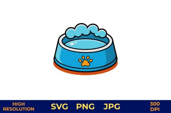 Pet Bowl with Paw Print Vector