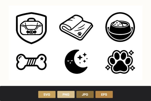 Pet Care Black White Icons Set