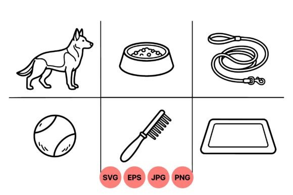 Pet Care Clipart Line Art Set