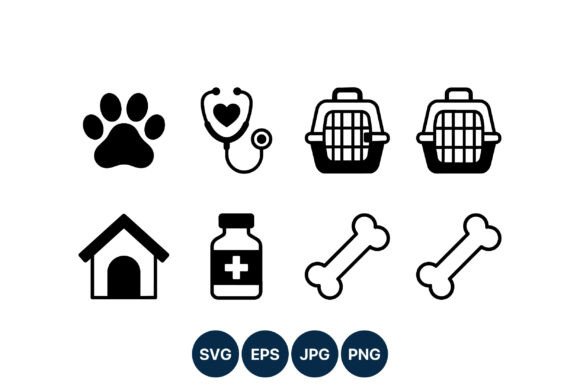 Pet Care Icons Black White Vector