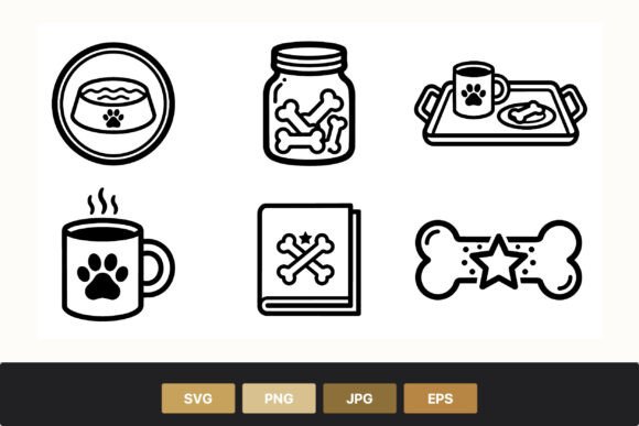 Pet Food and Bone Line Icons