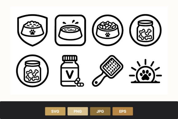 Pet Food Bowls and Grooming Icons