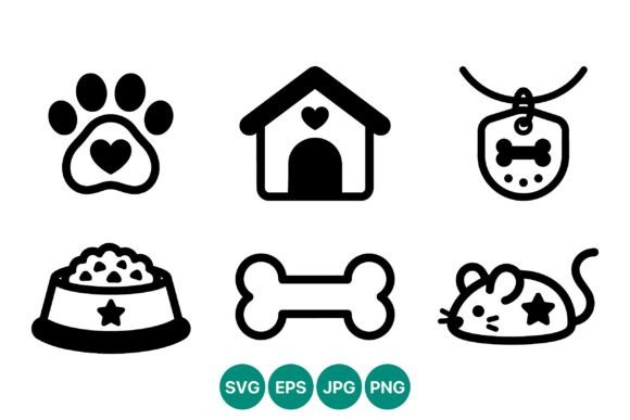 Pet Icon Set Black White Vector