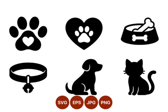 Pet Paw and Silhouette Icons