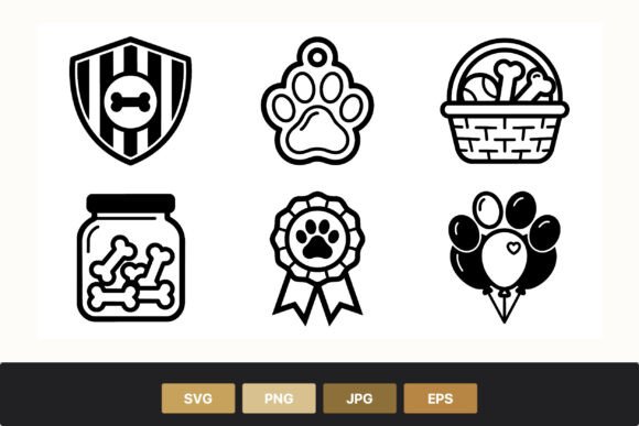 Pet Paw Bone Icons Black White Vector