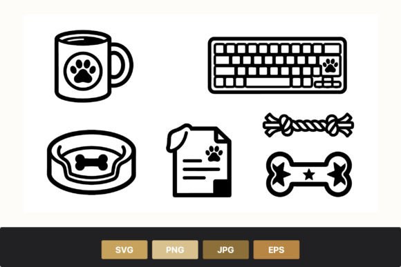 Pet Themed Black and White Icon Set