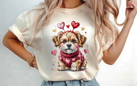 Valentines Hand Painted Goldendoodle PNG