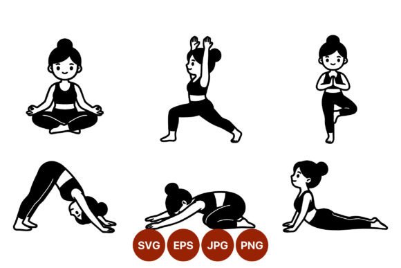 Yoga Woman Black White Vector Art